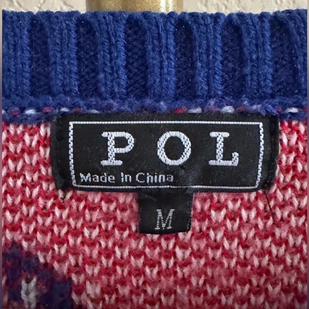 POL Sheep Motif Crew Neck Sweater // Royal Blue/ Red // Size Medium - Picture 3 of 4